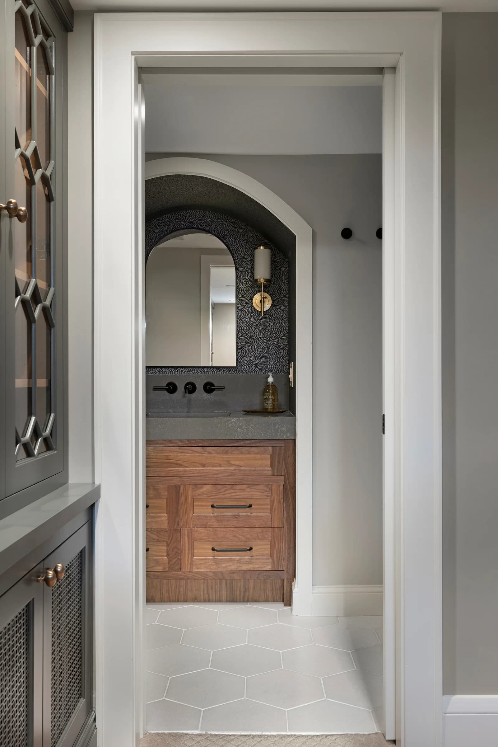 portrait 2x3 proj3 bathroom walnut arched vanity 040