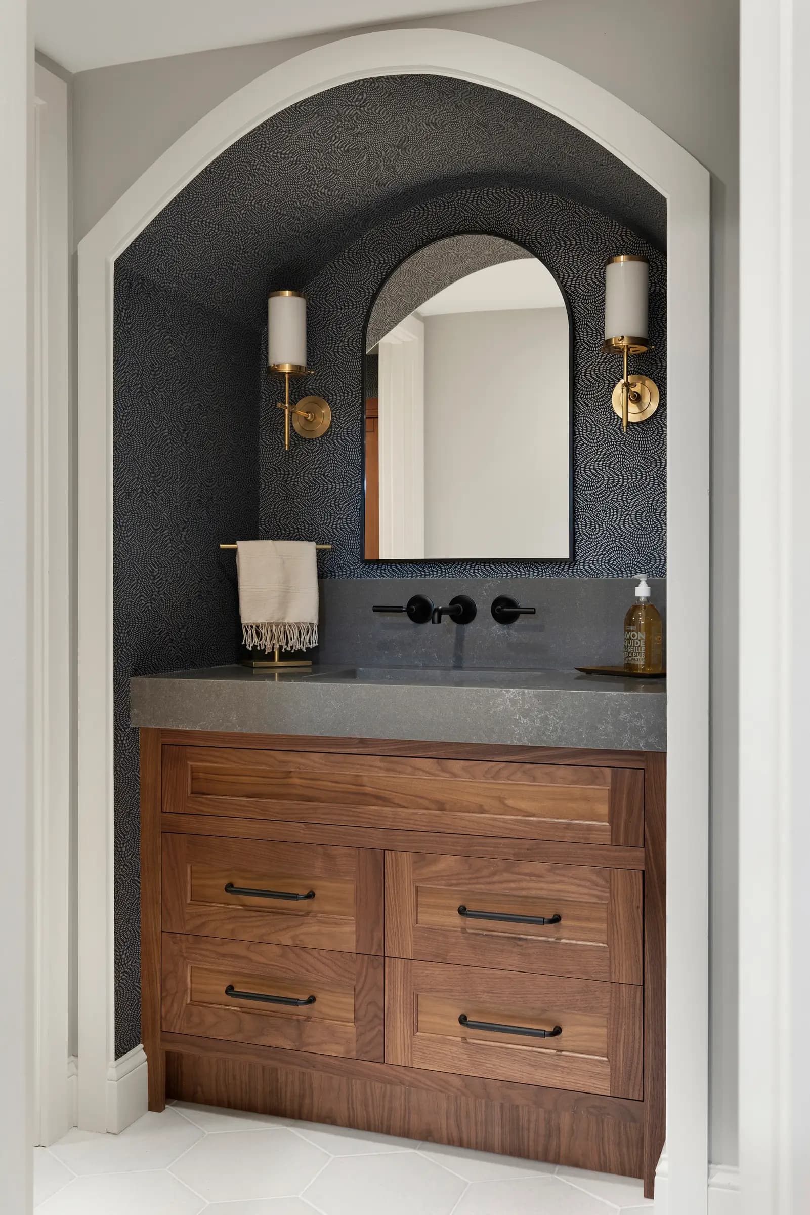 portrait 2x3 proj3 bathroom walnut arched vanity 041